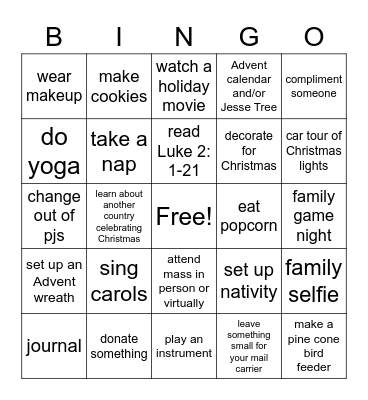 MOPS Bingo - December Bingo Card