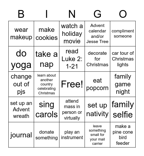 MOPS Bingo - December Bingo Card