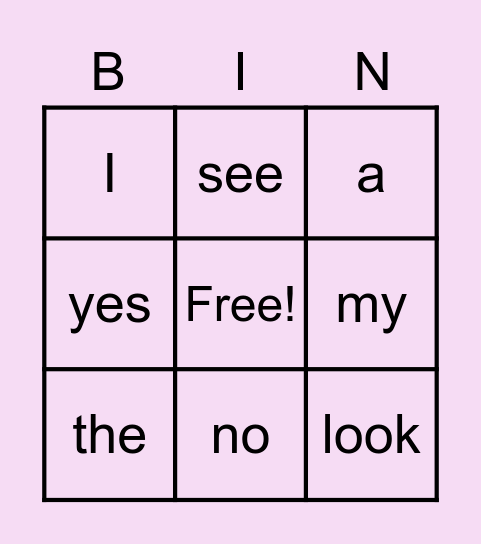 First Grade Sight Word Bingo Card