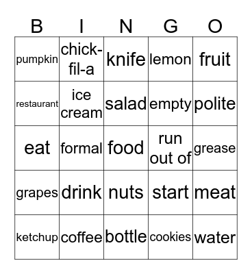 You Are What You Eat  Bingo Card