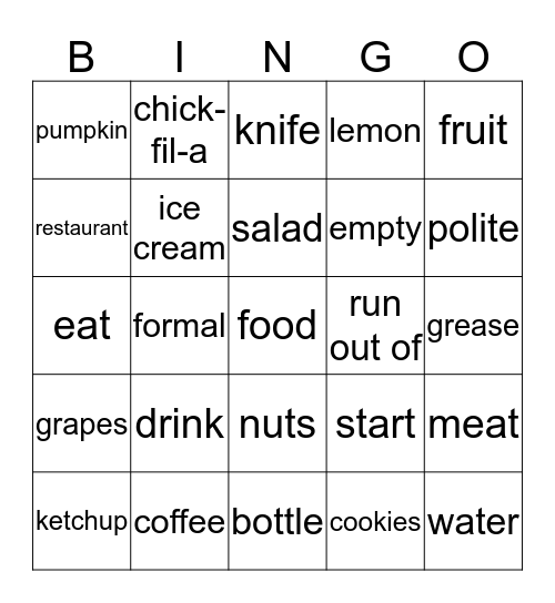 You Are What You Eat  Bingo Card