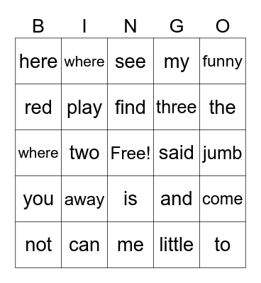 Monday Bingo Card