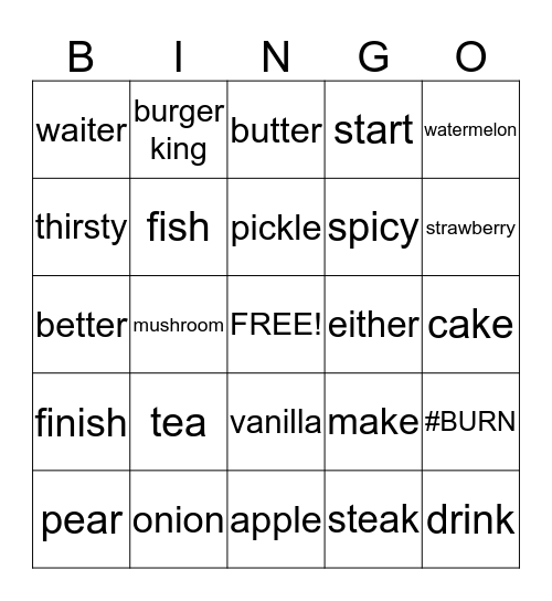 You Are What You Eat List 3 Bingo Card
