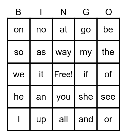 LMB sight words Bingo Card