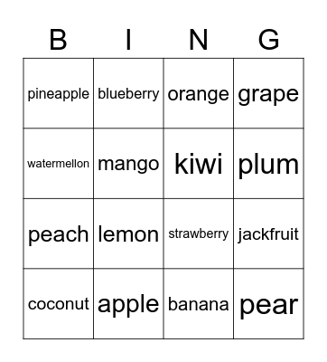 fruits bingo Card