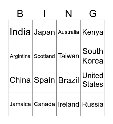 world bingo Card
