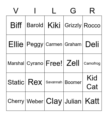 Animal Crossing Villager Bingo Card