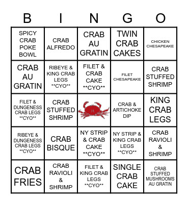CRAB FEST BINGO Card
