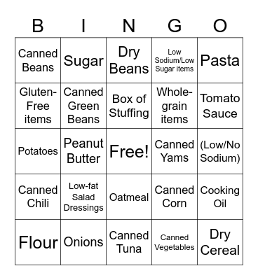 Food Drive BINGO Card