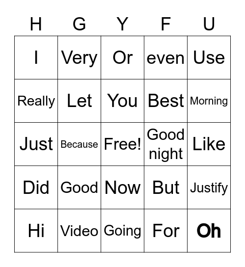 Word Bingo Card