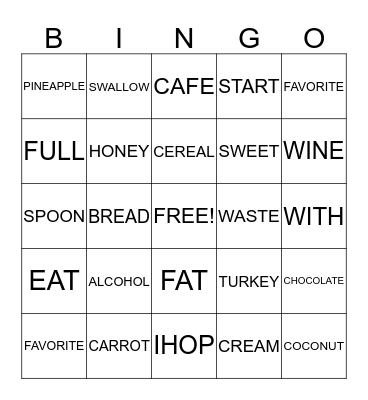 You Are What You Eat List 7 Bingo Card