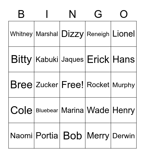 RINGO Bingo Card