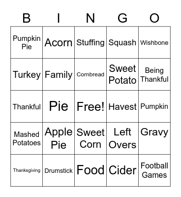 Thanksgiving Rhythms Bingo Card