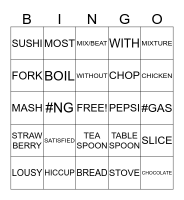 You Are What You Eat List 8 Bingo Card