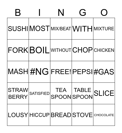 You Are What You Eat List 8 Bingo Card