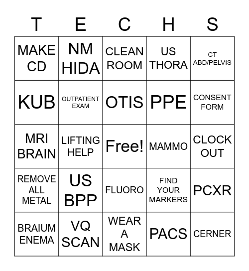 RAD TECH WEEK BINGO Card