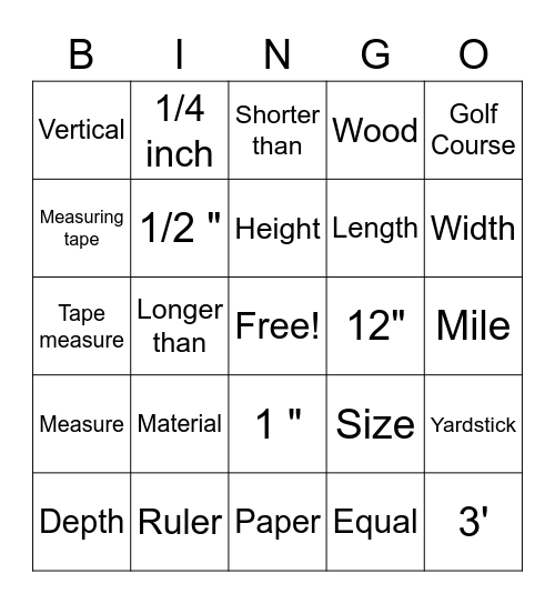 Measurement Bingo Card