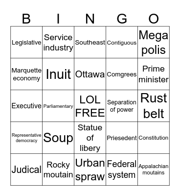 Social Studies Bingo Card