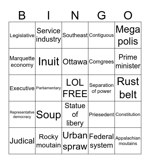 Social Studies Bingo Card