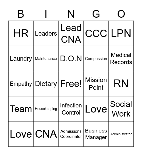 Mission Point Bingo Card
