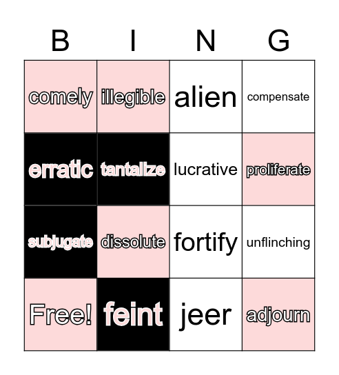 Unit 2 vocab Bingo Card
