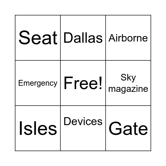 Airplane bingo Card