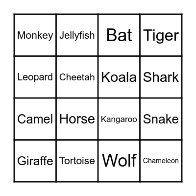 Animals Bingo Card