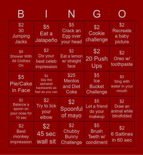 Silver Eagles B+ Bingo Card