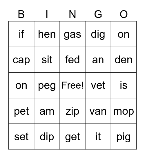 CVC Bingo Card