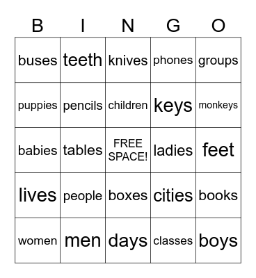 PLURAL BINGO Card