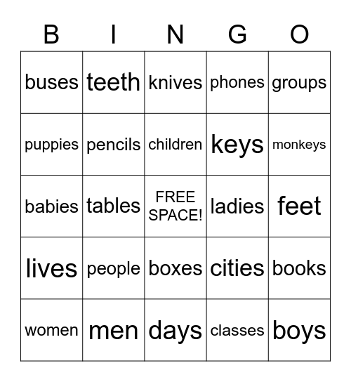 PLURAL BINGO Card