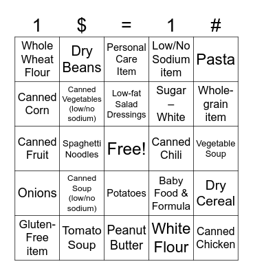 Food Drive BINGO Card