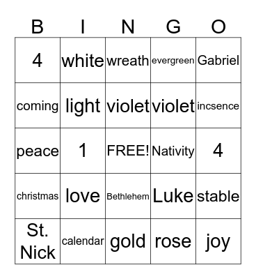 ADVENT BINGO Card