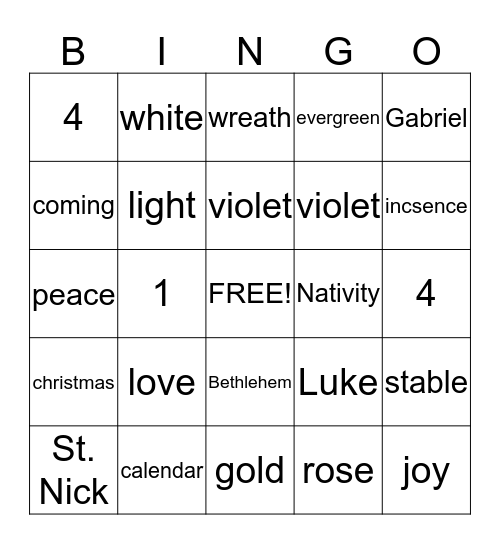 ADVENT BINGO Card