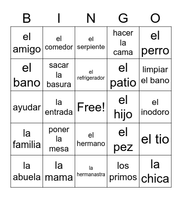 Unit 3 Spanish Bingo Card