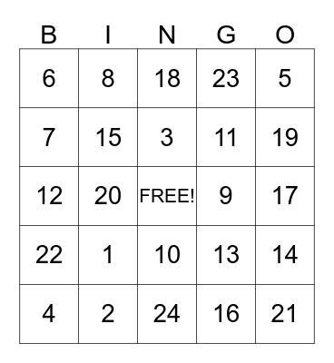 Computer Bingo  Bingo Card