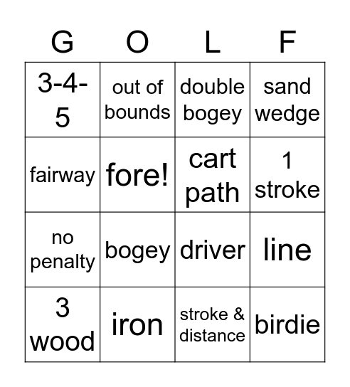 Golf Bingo Card