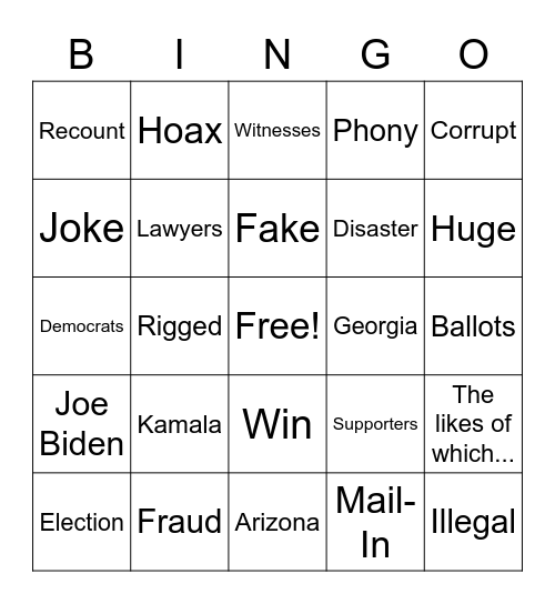 Crybaby Bingo Card