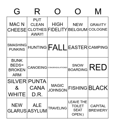 MATT AND NICOLE - JANUARY 12, 2013 Bingo Card