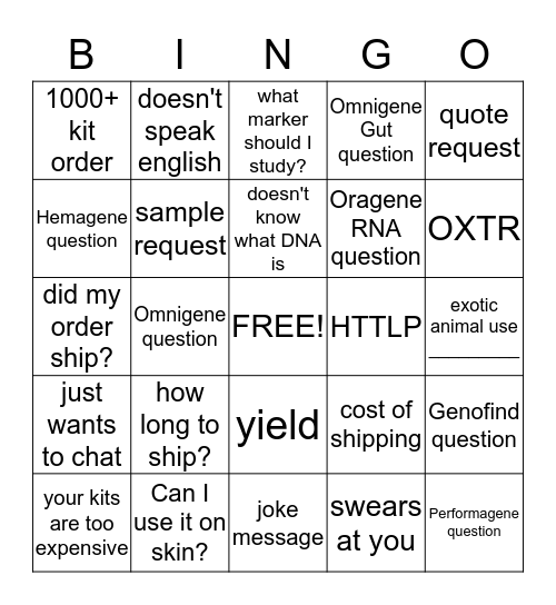 Live Chat Bingo Card