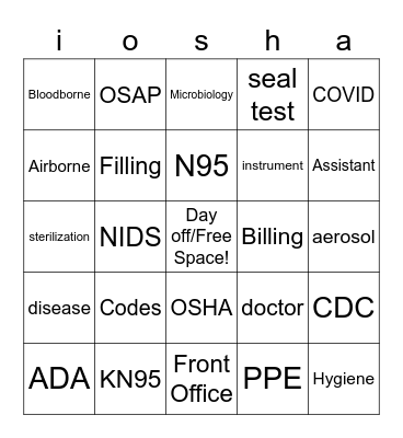 OSHA with OSAP & NIDS Bingo Card