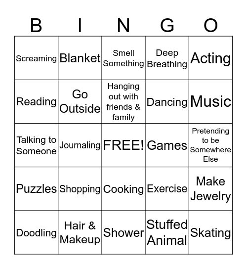 Coping Skills Bingo  Bingo Card