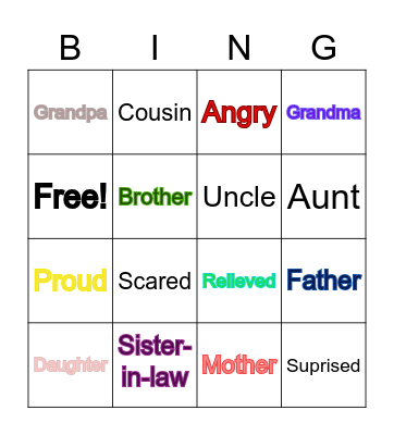 VOCABULARY Bingo Card