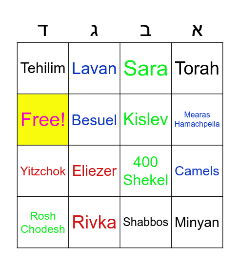 B"H Chayei Sara Bingo Card