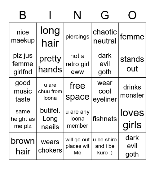 mu dreem girfriend Bingo Card
