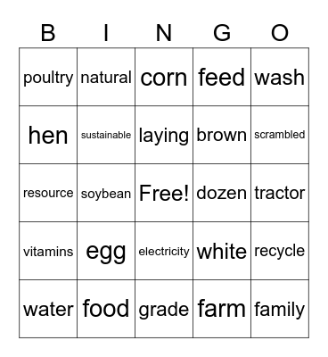 Hertzfeld Poultry Farm Field Trip Bingo Card
