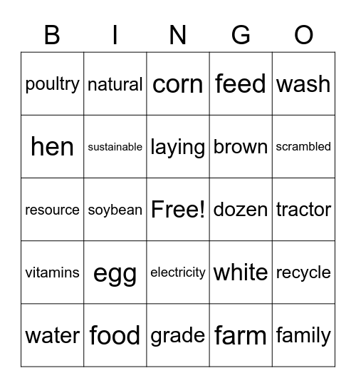 Hertzfeld Poultry Farm Field Trip Bingo Card