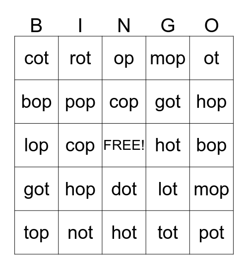 -op and ot families Bingo Card