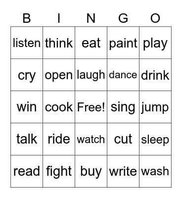 Active Verbs Bingo Card