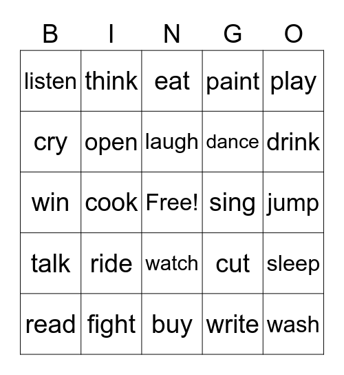 Active Verbs Bingo Card